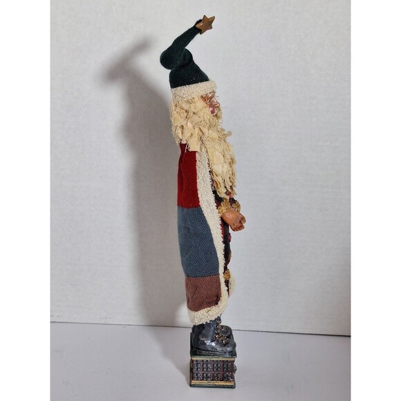Folk Art Old World Santa Claus with Fabric Hair Coat Spools Buttons 13" Figurine - Picture 7 of 8